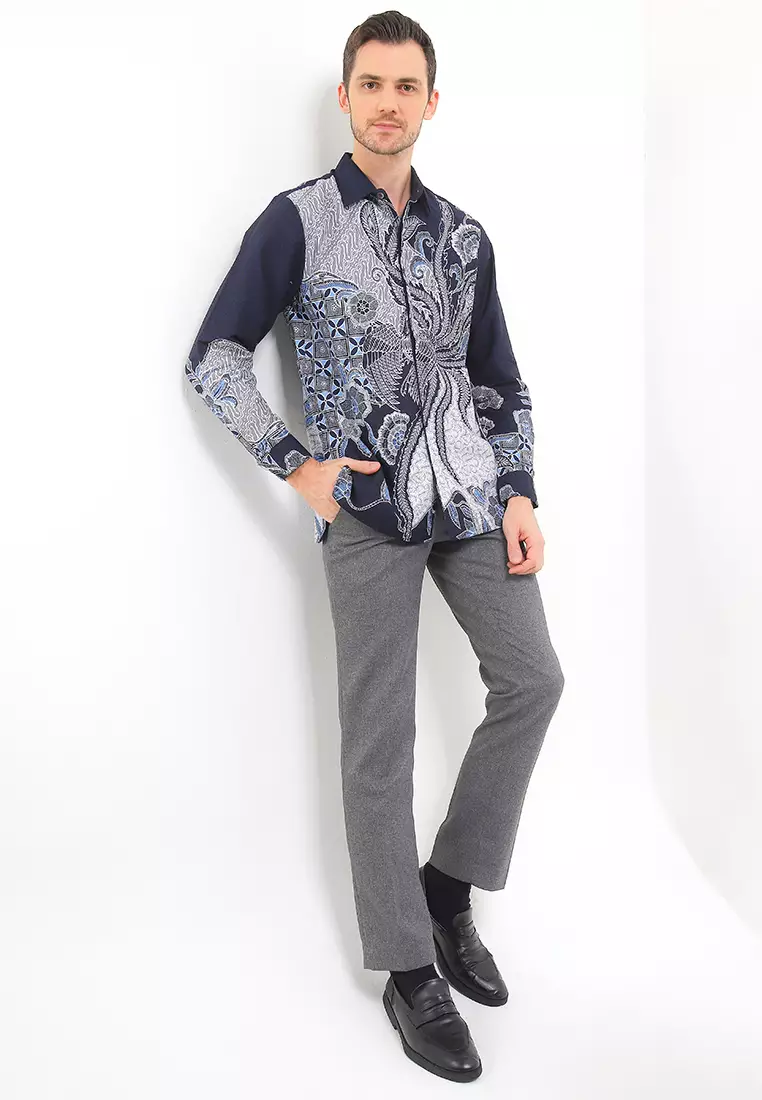 Kemeja Pria Lengan Panjang Furing Bernando Lining Navy