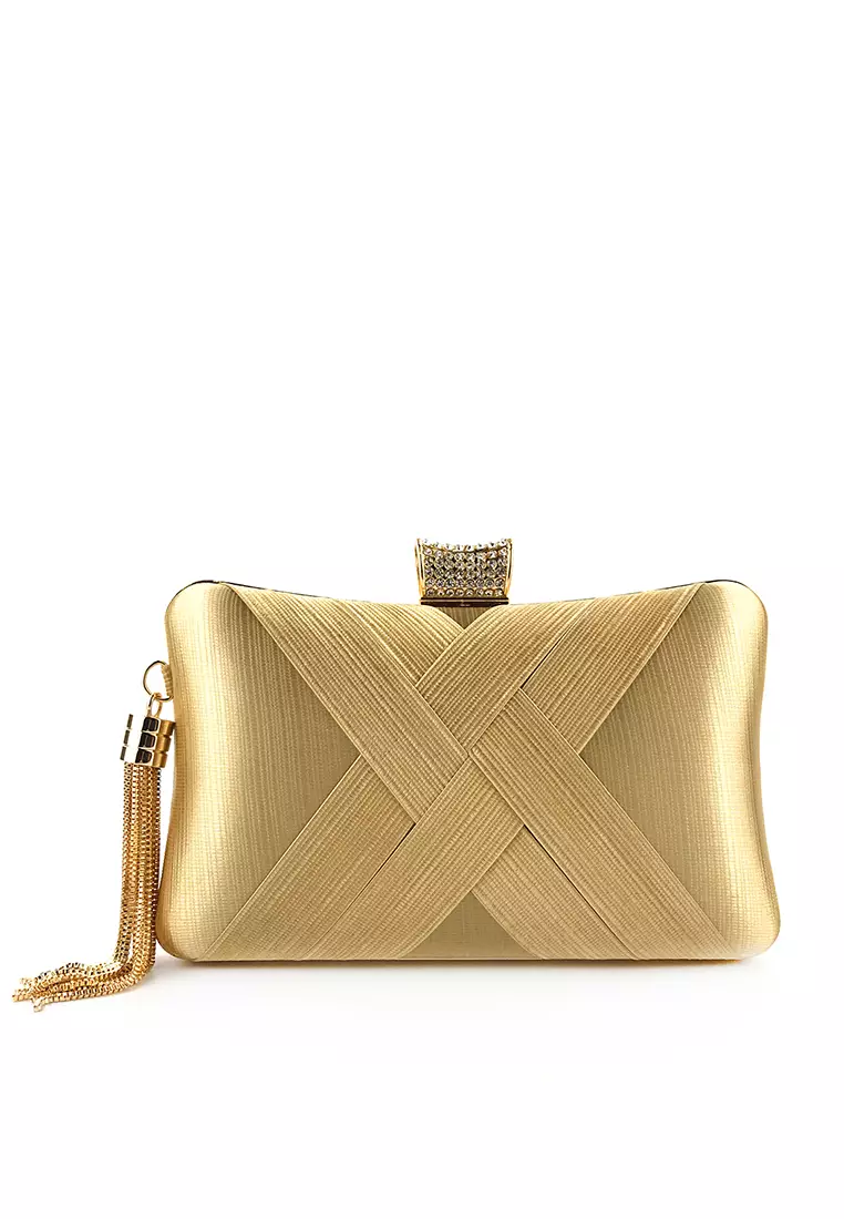 Gold satin outlet clutch bag