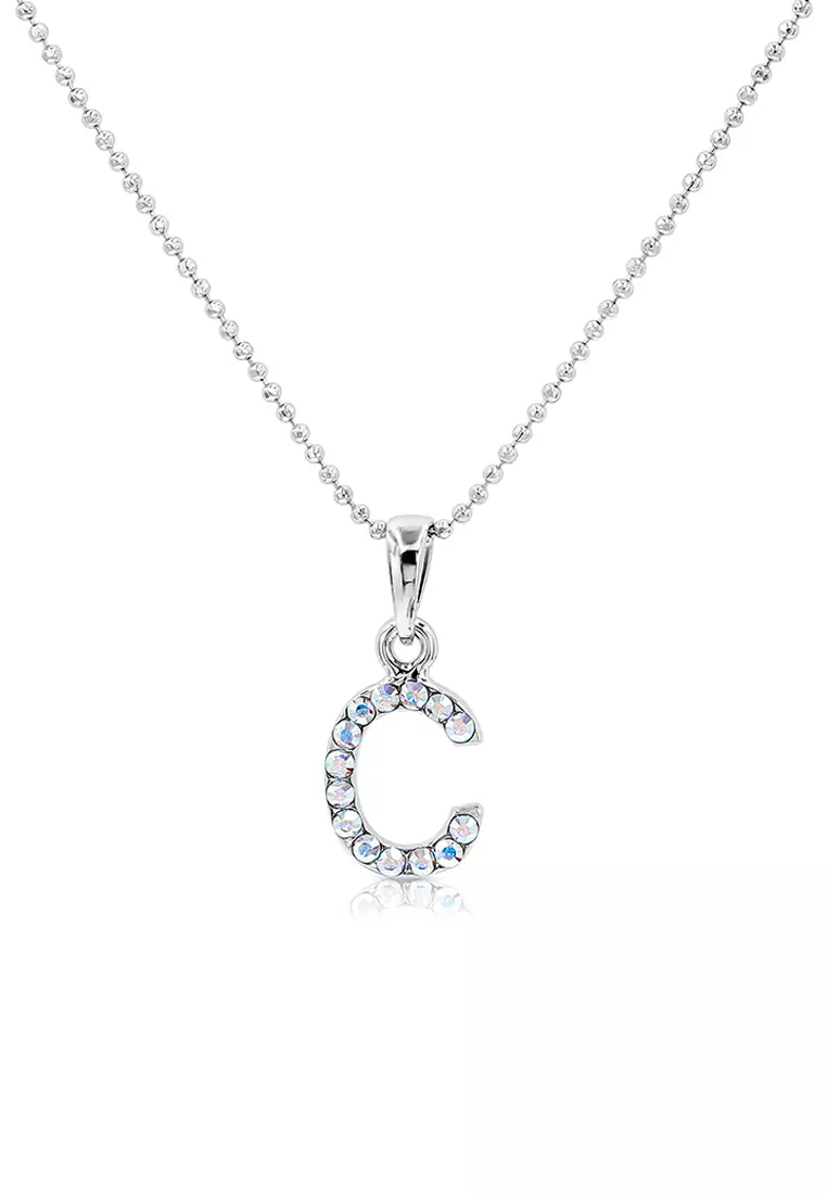SO SEOUL Personalised Initial Alphabet Letter Swarovski® Aurore Boreale Crystal Pendant Chain Necklace - C / 55cm
