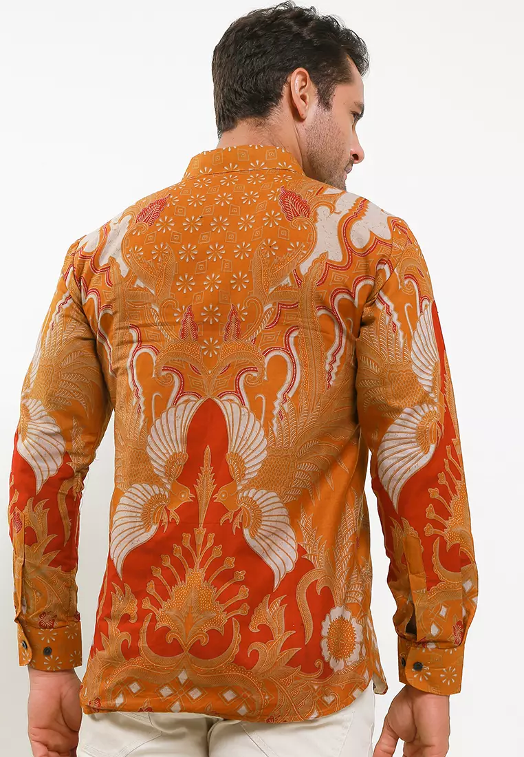 Swanggeni Oranye Kemeja Batik Pria Premium Slimfit Modern Lengan Panjang