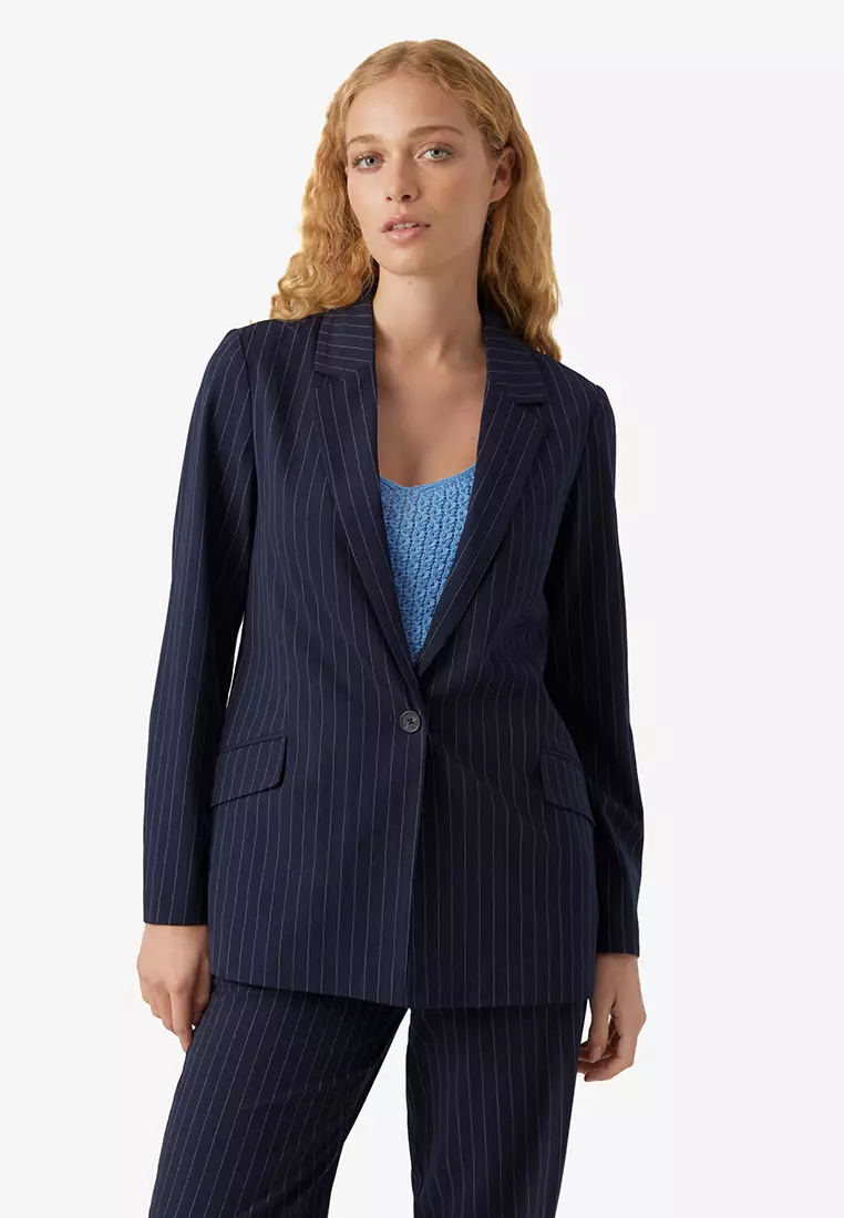 Long pinstripe store blazer