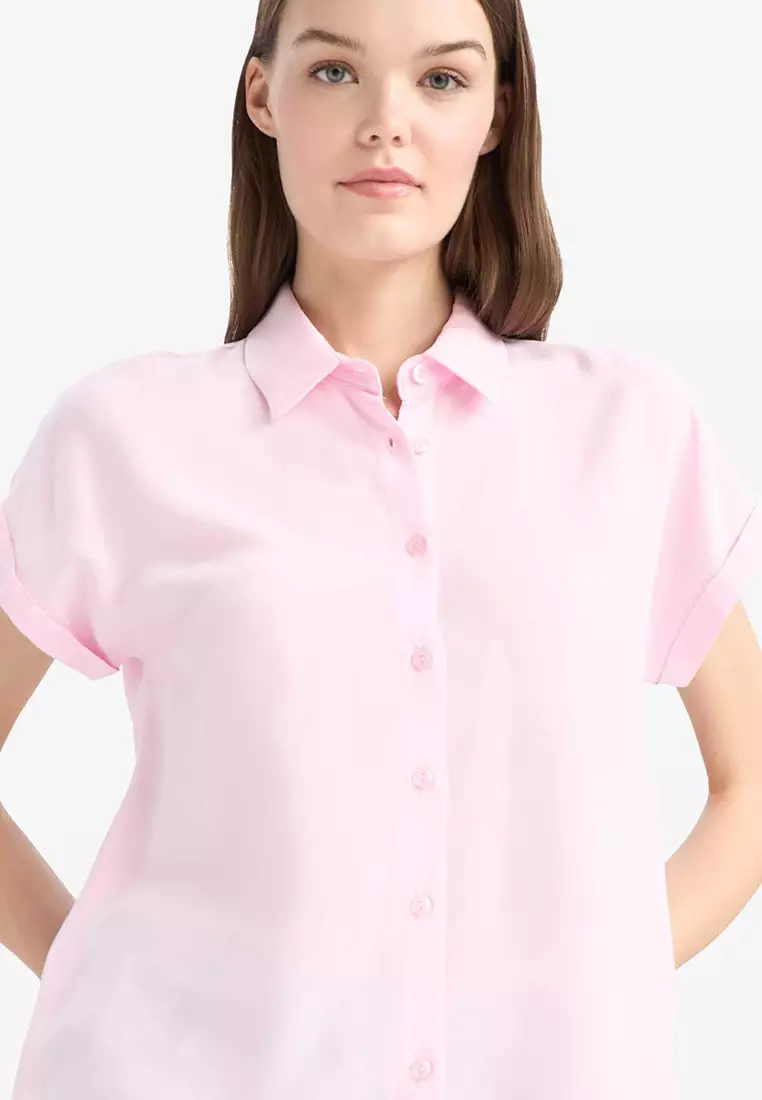 Regular Fit Basic Plain Viscose Short Sleeves Shirt