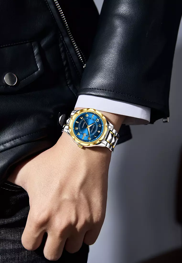 Jam Tangan Pria 3268-2 Bercahaya Kalender Kasual Jam Tangan Cowok Kuarsa Original silverblue