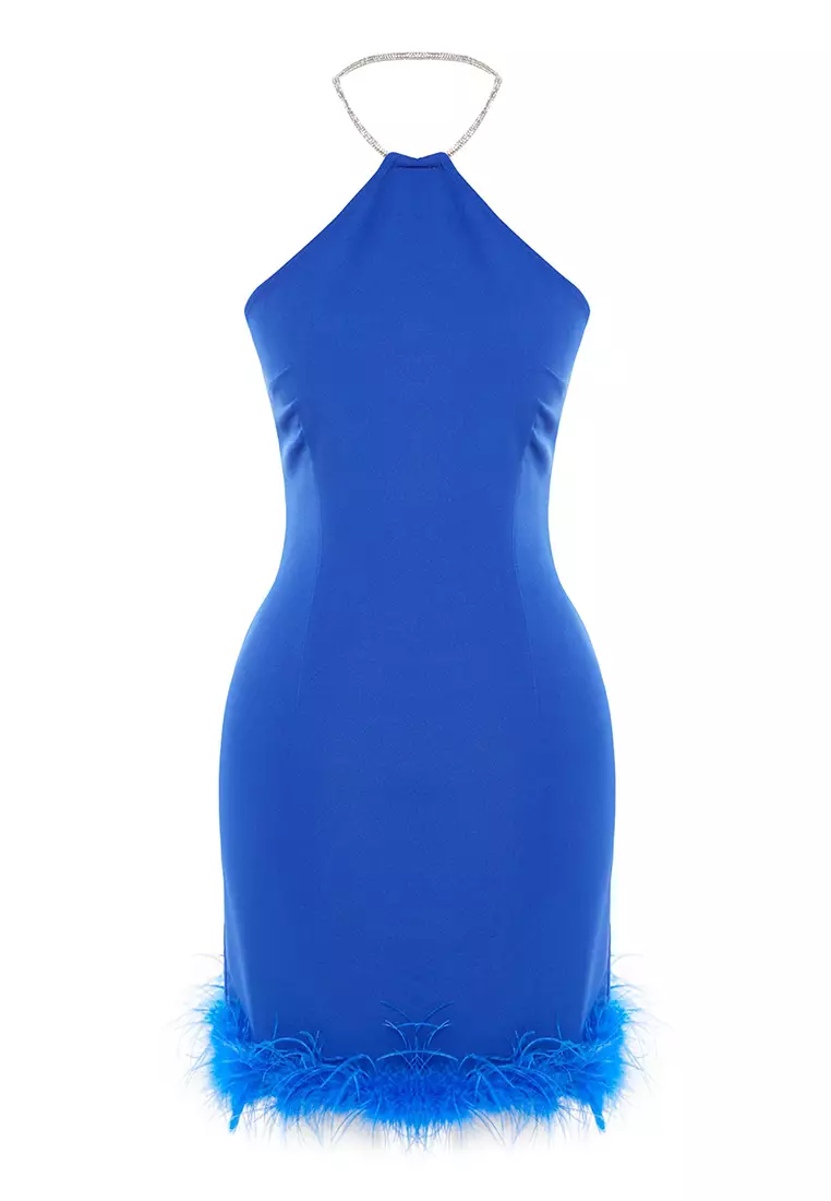 Feather Trims Midi Dress