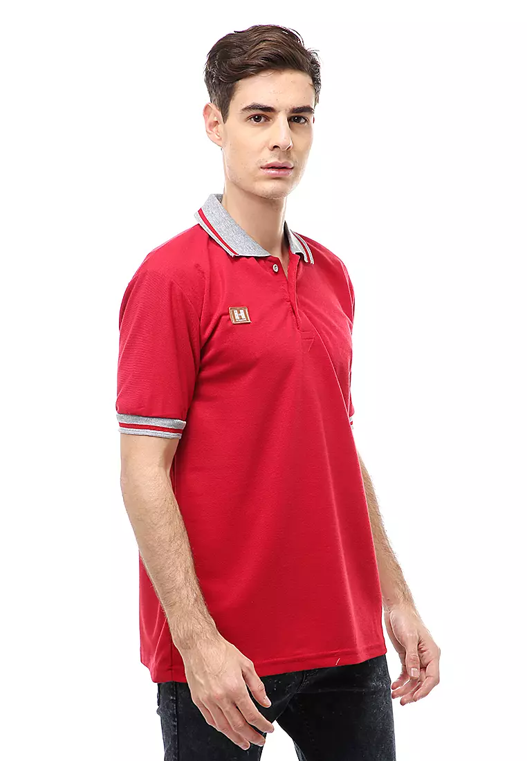 Jack T-Shirt Atasan Kasual Kaos Polos Pria Kerah Lengan Pendek Material Cotton ORIGINAL - Red