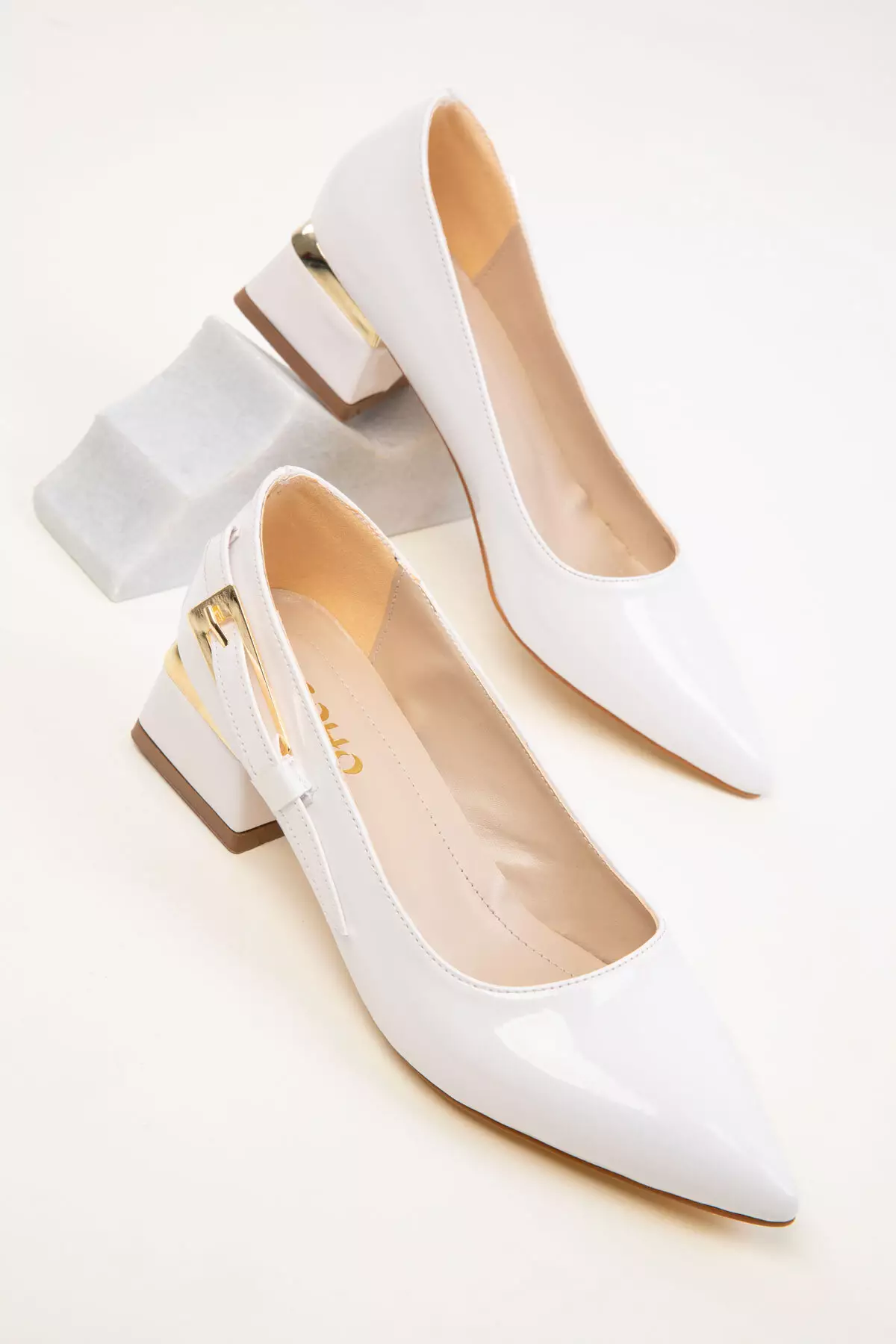 White Patent Leather Women's Classic Heeled Shoes 20366