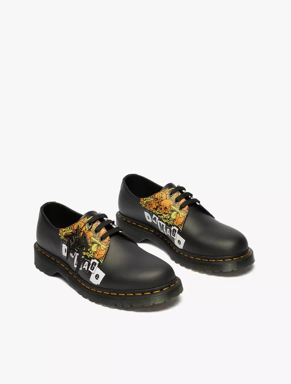 Dr. Martens 1461 Metallica Flame Skull 3 Eye Shoe White+Multi Backhand Strawgrain + Metallica Flame Skull Print