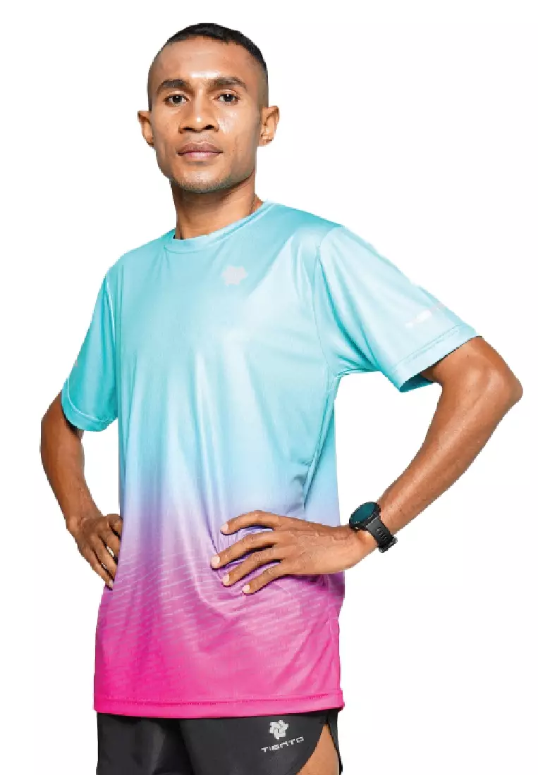 Tiento Baju Lari Ringan Jersey Running Anti UV Pria Dry Fit Lengan Pendek Airlite Greenpop