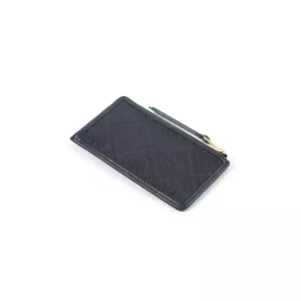 Dompet TORY BURCH MONOGRAM JACQUARD ALL BLACK ZIP CARD WALLET 100% ORIGINAL