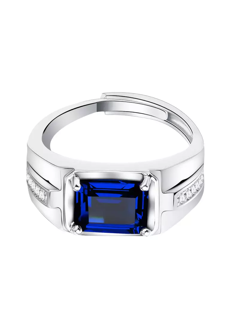 Cincin Pria Sapphire Embed Simple Elegant Adjustable Ring lovers Gift kekasih Hadiah Aksesoris Perhiasan Cantik Mewah