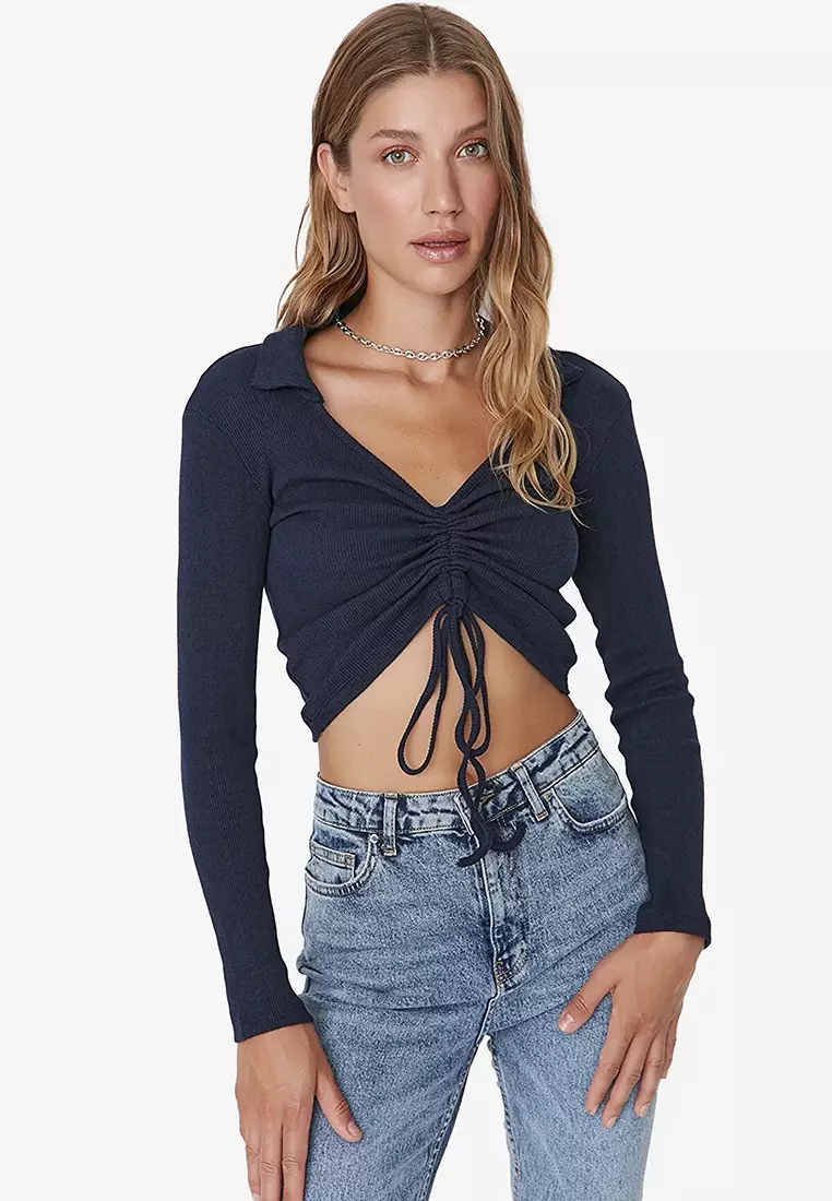 Jual Trendyol Ruched Crop Top Original 2023 | ZALORA Indonesia ®