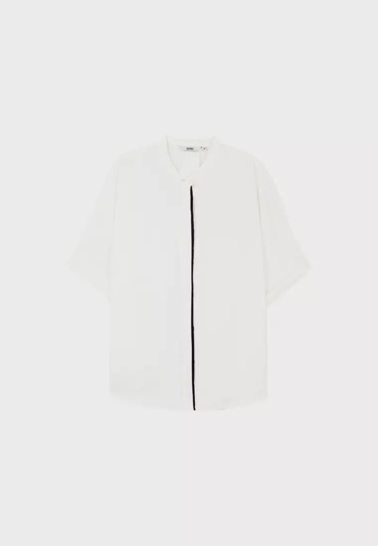 白色門襟撞色五分袖上著