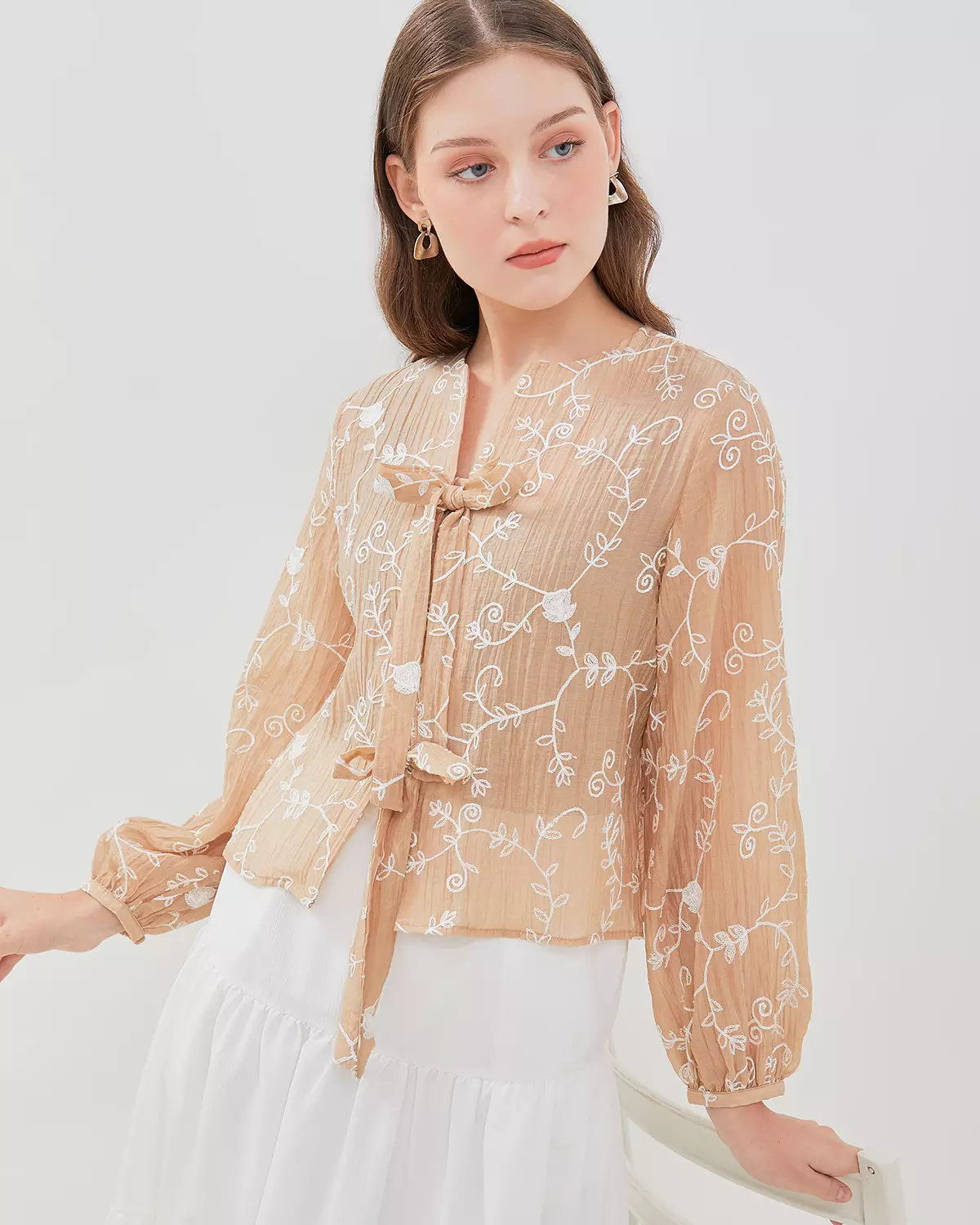 WOMEN'S CREAM CRINKLE BLOUSE