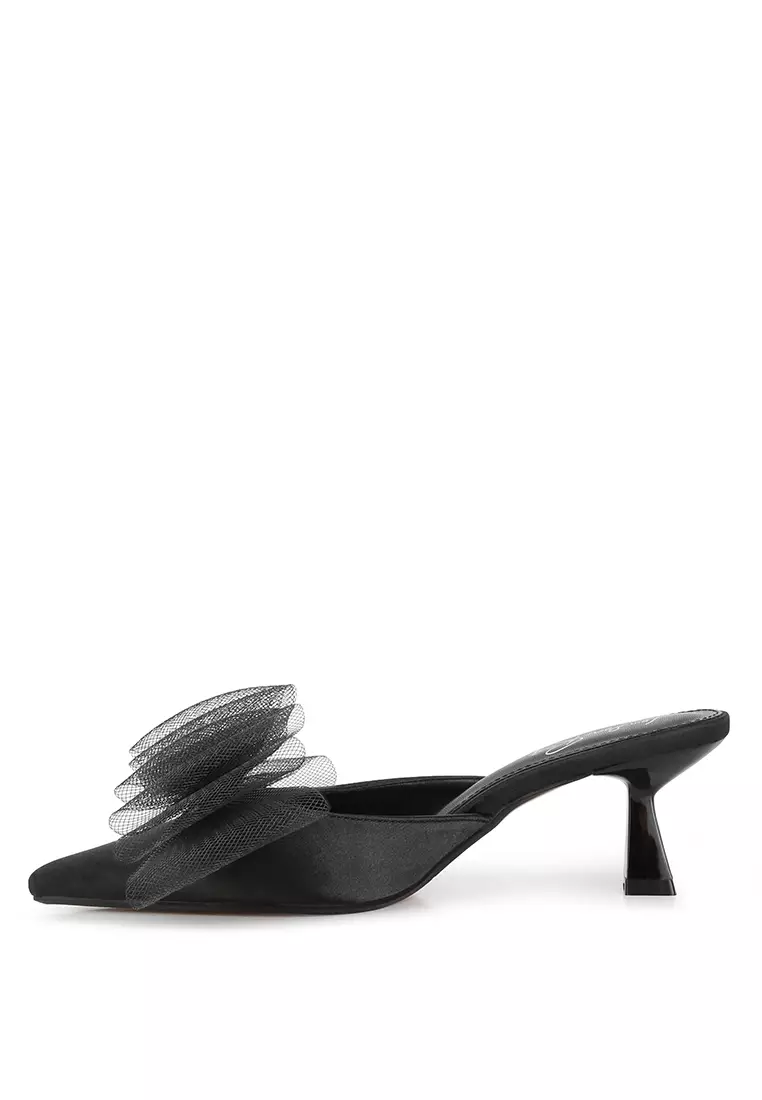 Jual London Rag Black Organza Bow Embellished Satin Mules Original 2026 ...