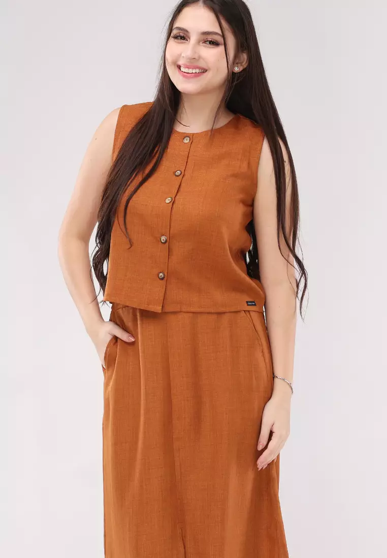 Acid Linen Sleeveless Vest Terno Skirt