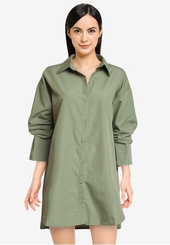 Public Desire green Oversized Split Cuff Shirt Dress 855A7AADEB5844GS_1