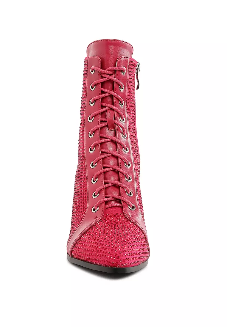 Rhinestone Embellished Ankle Boots In Fushia