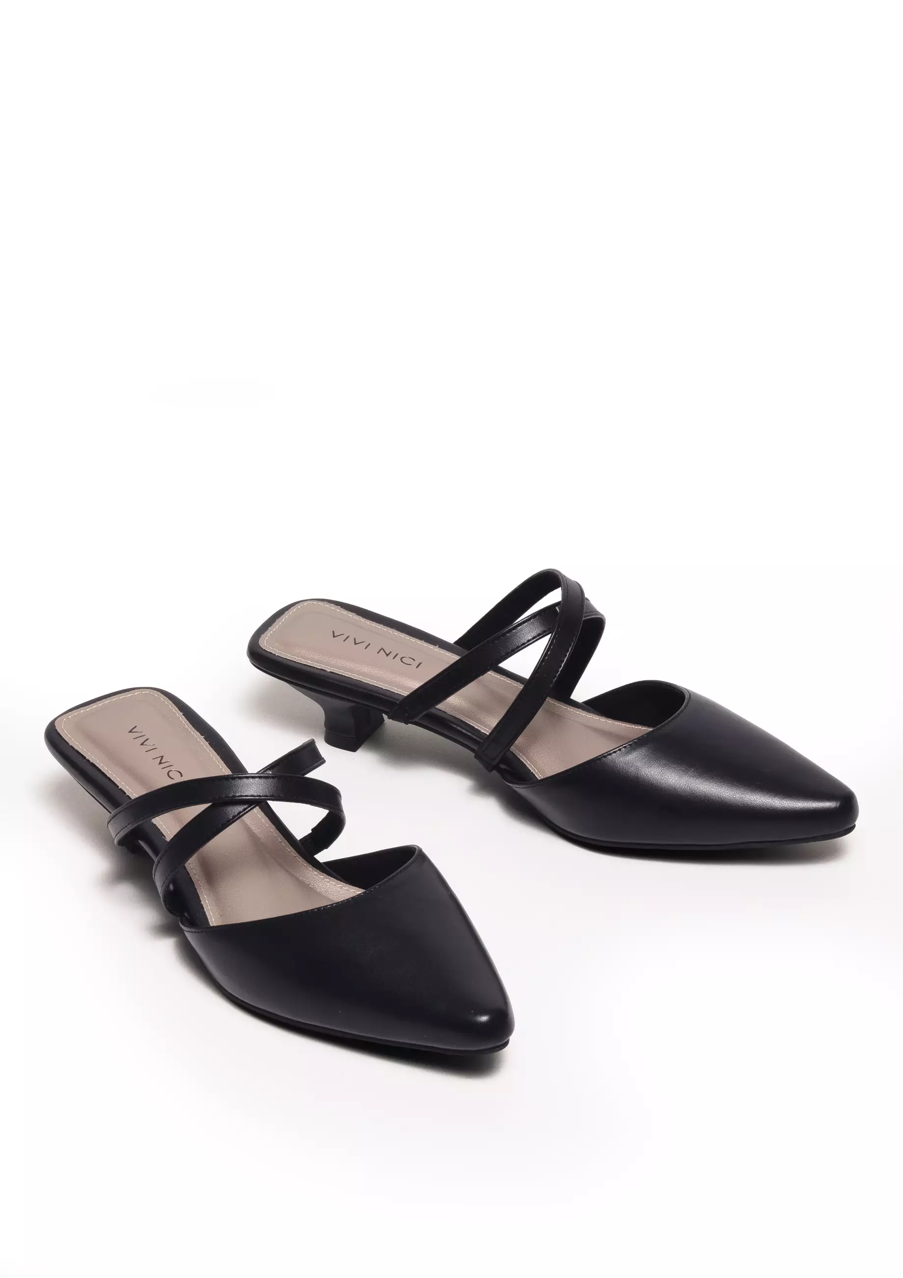 VIVI NICI - Aleta Sepatu Sandal Mules Wanita Hak 3 Cm Black Solid