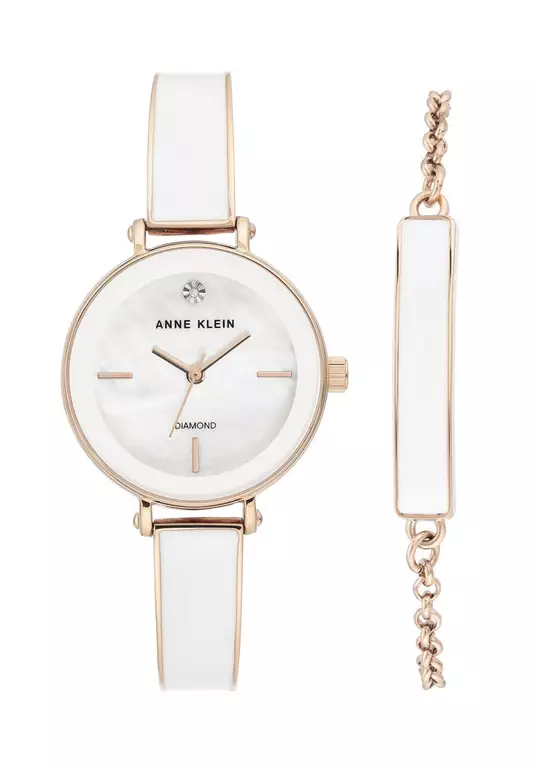 AK3620WTST00SR Rose Gold Round Watch With White Mother Of Pearl Dial in Stainless Steel Band