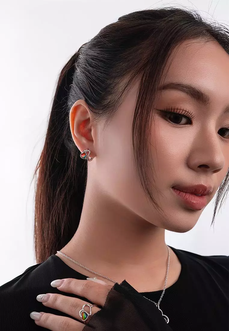 斑彩石圈式耳环042（银）