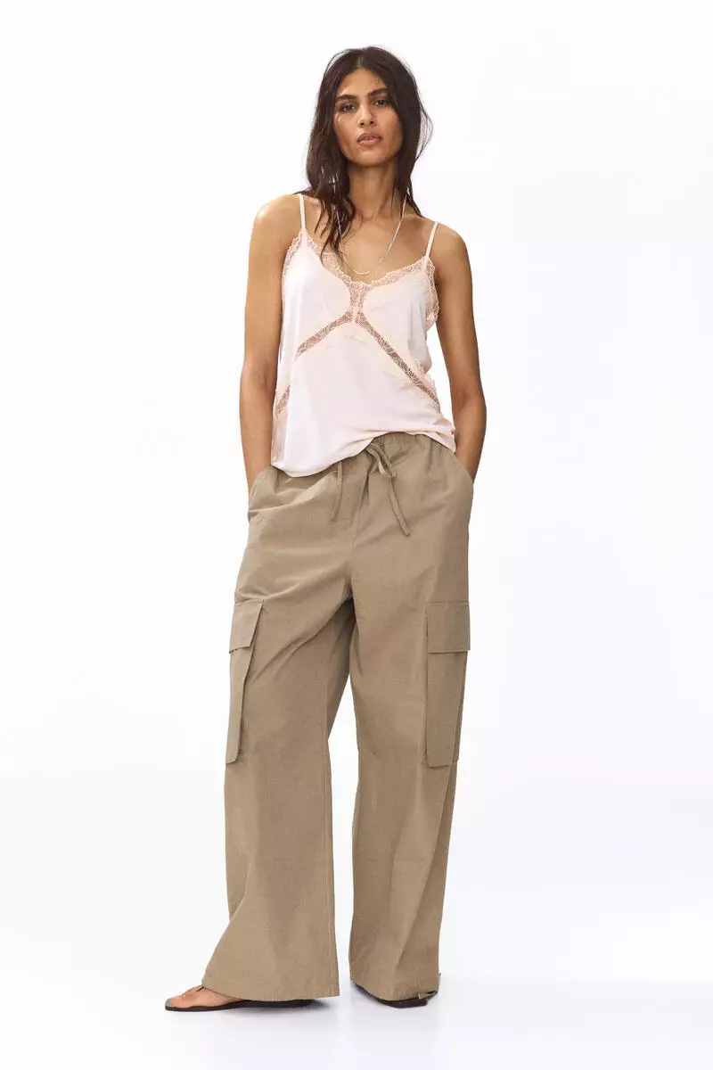 Lace-trimmed Ponte-di-Roma strappy top