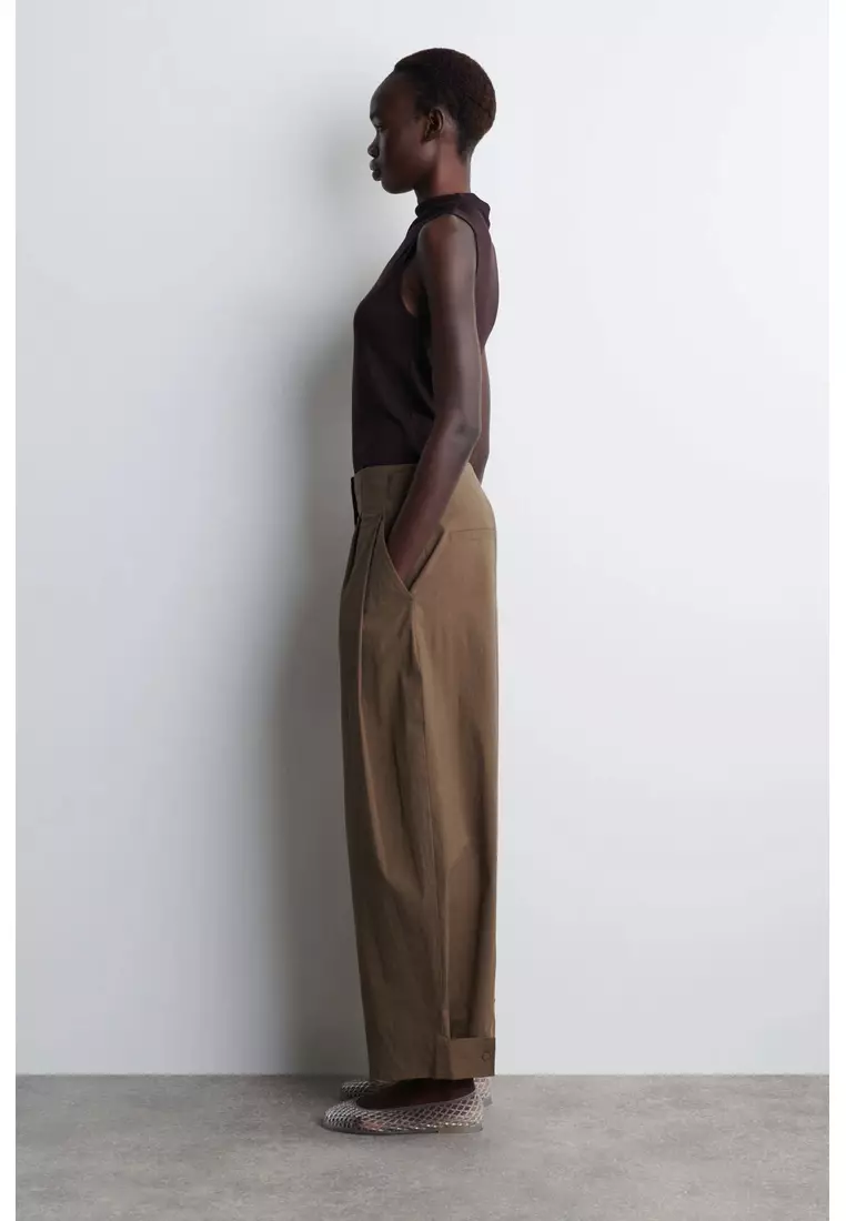 COTTON BARREL-LEG TROUSERS