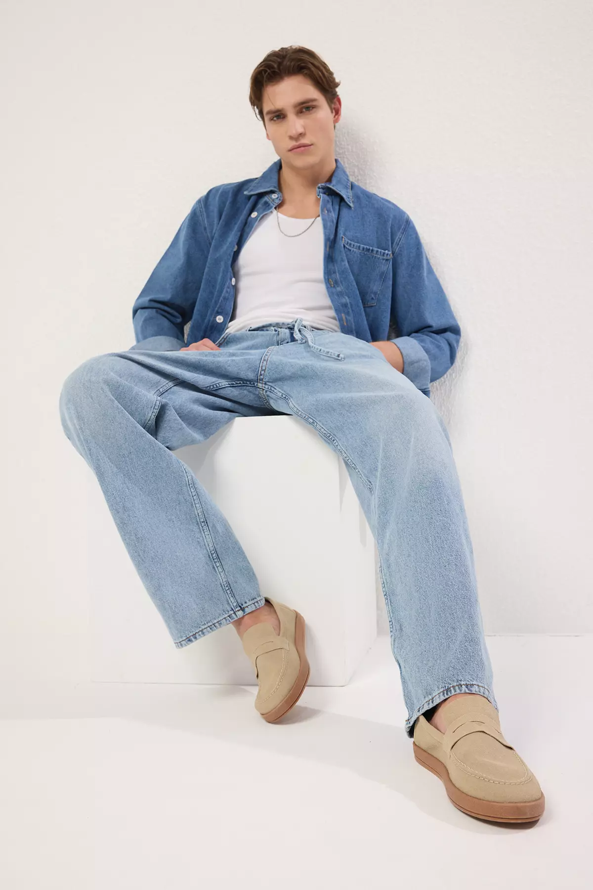 Beige Men's Loafer Shoes Takss25La00019