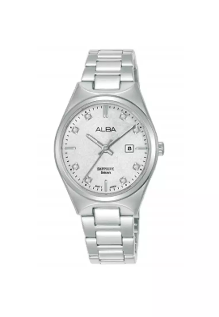 Jam Tangan Wanita Alba AH7ES5 AH7ES5X1 Strap Stainless Steel Silver Color Women Silver Dial Original Garansi Resmi