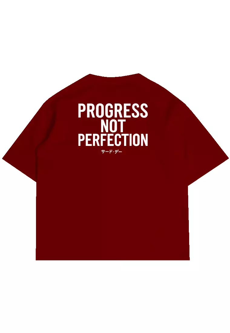 MTW12 Kaos Oversize Gym Bahan Scuba Tebal Scubalux "progress not perfection" maroon