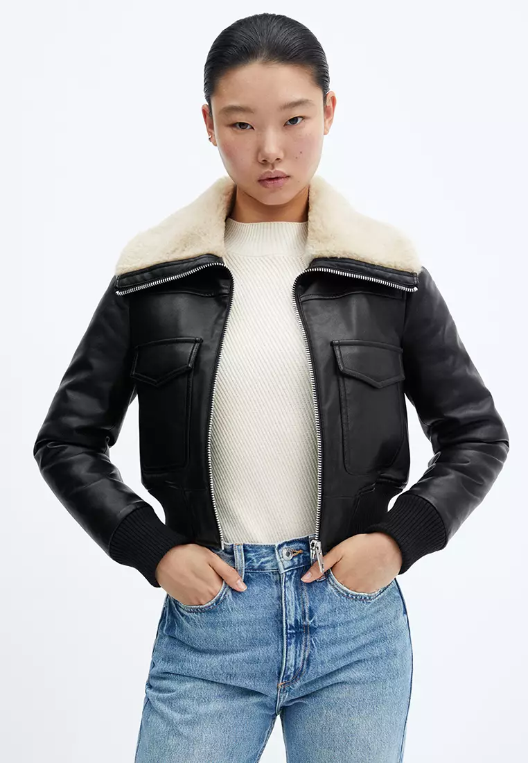 mango bomber leather jacket