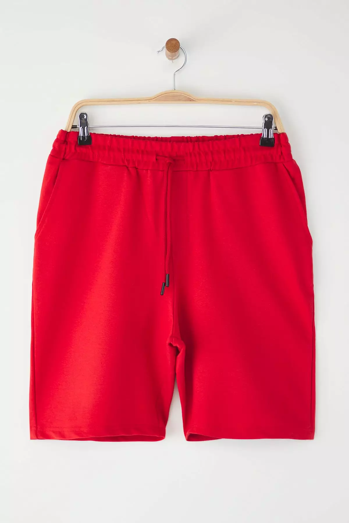 Red Basic Regular Mid Length/Normal Cut Straight Shorts TMNSS20SR0068
