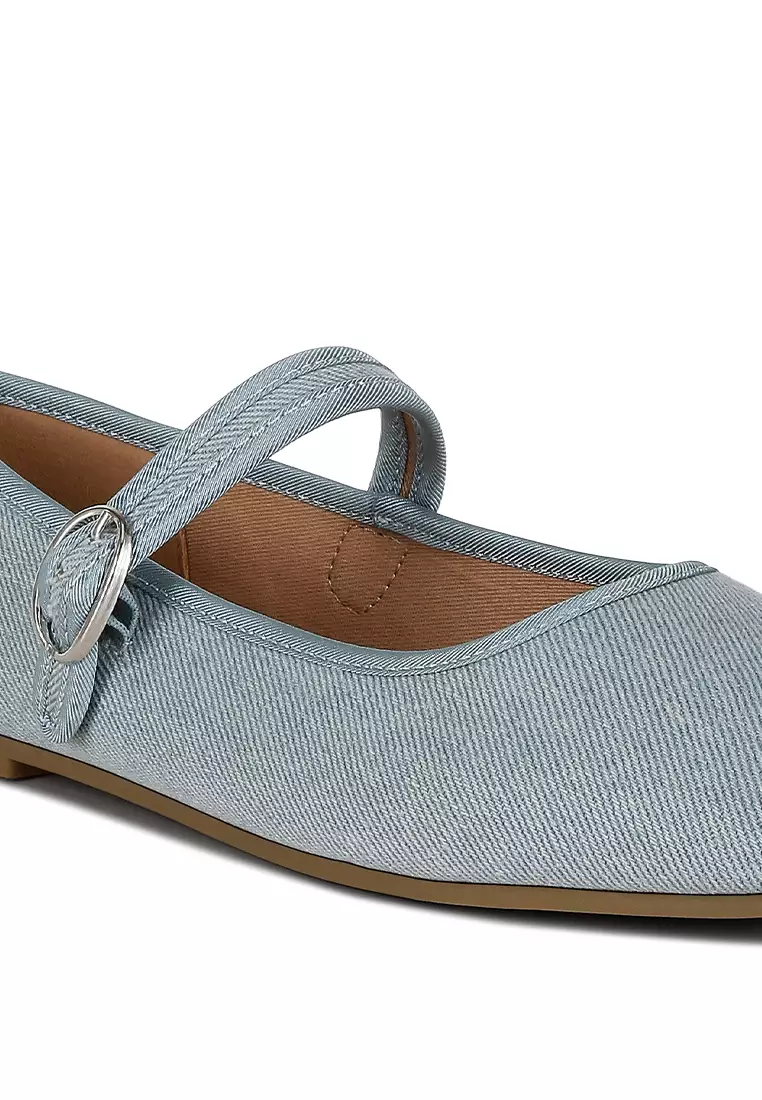 Blue Classic Denim Pin Buckle Ballerinas