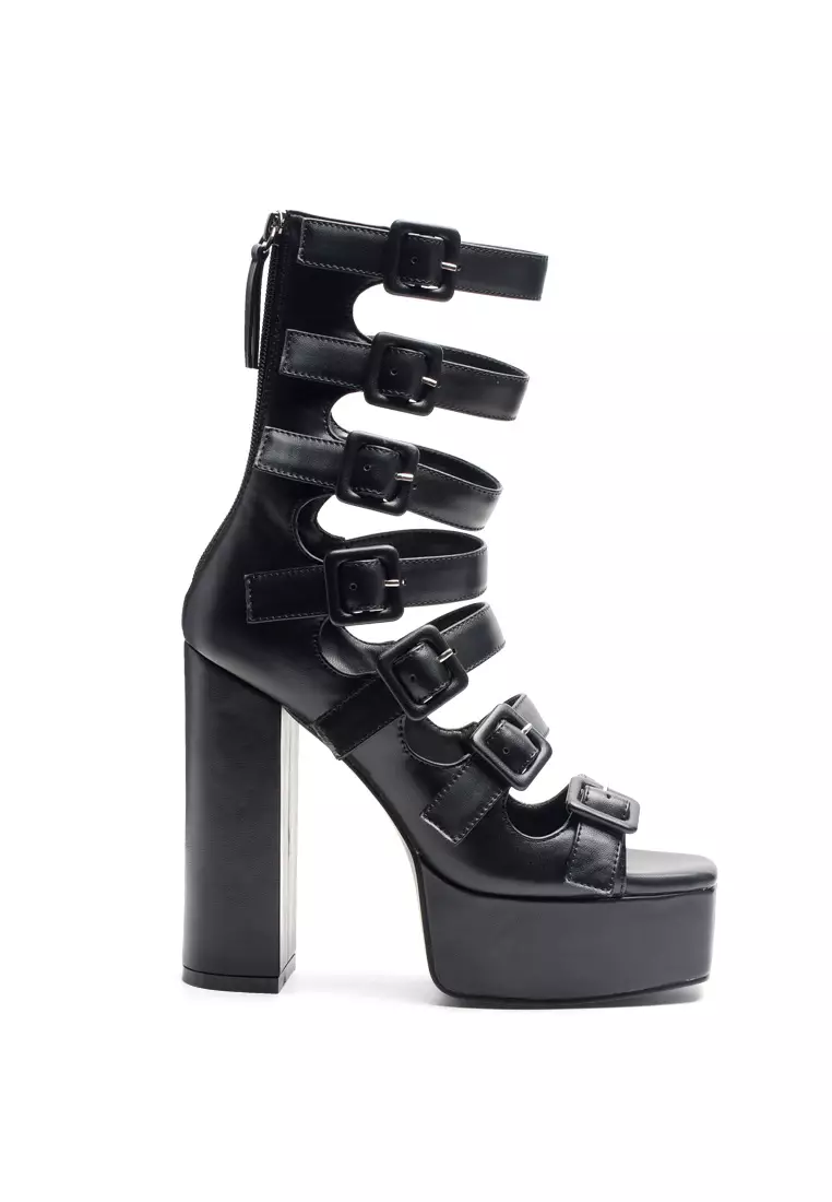 Discount on London Rag  shoes - SKU: Caged High Heel Buckled Sandal In Black