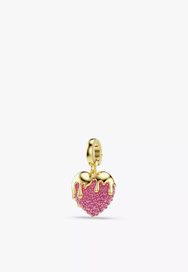 Idyllia charm, Round cut, Heart, Pink, Gold-tone plated
