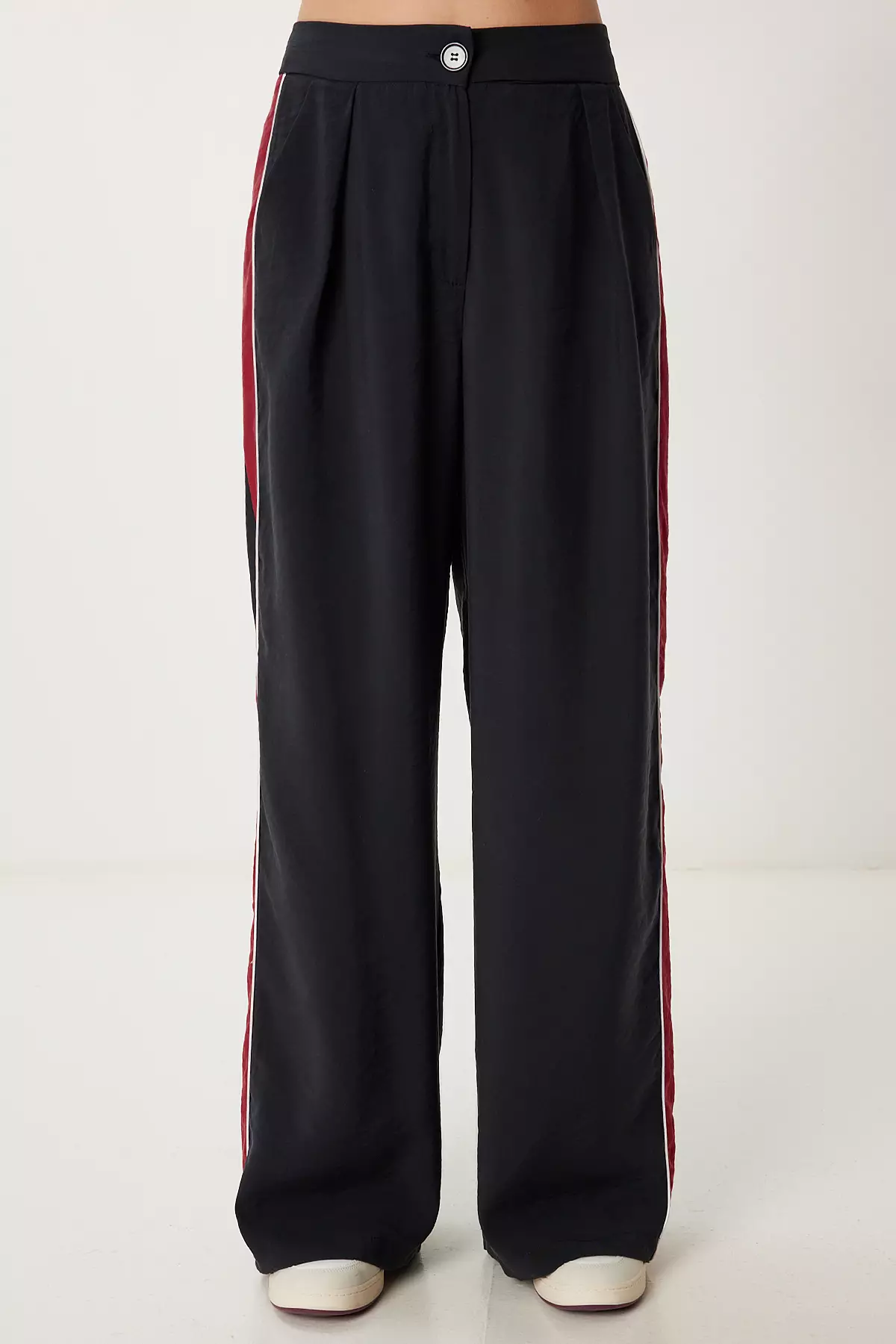 Women's Black Striped Modal Palazzo Trousers Ns00445