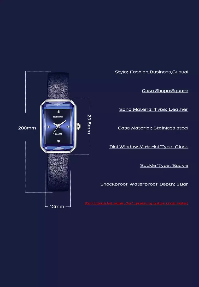 Jam Tangan Wanita Anggun Square Top Mewah Tali kulit 3ATM Anti Air Kuarsa