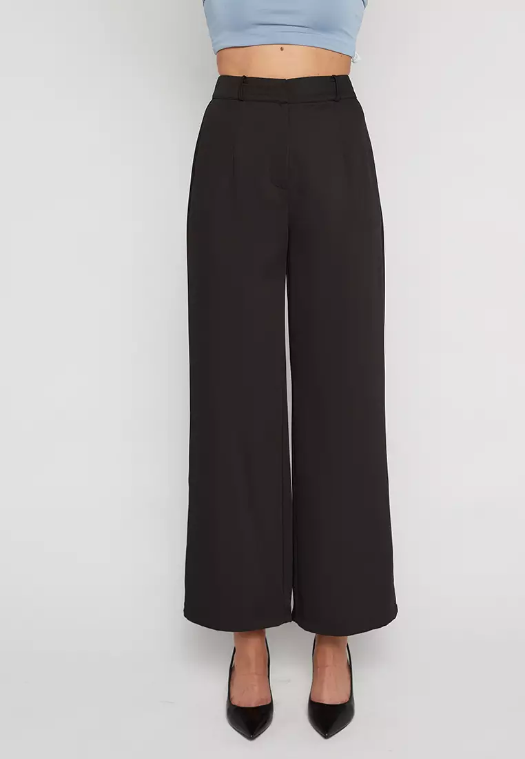 Black Solid Straight Pants