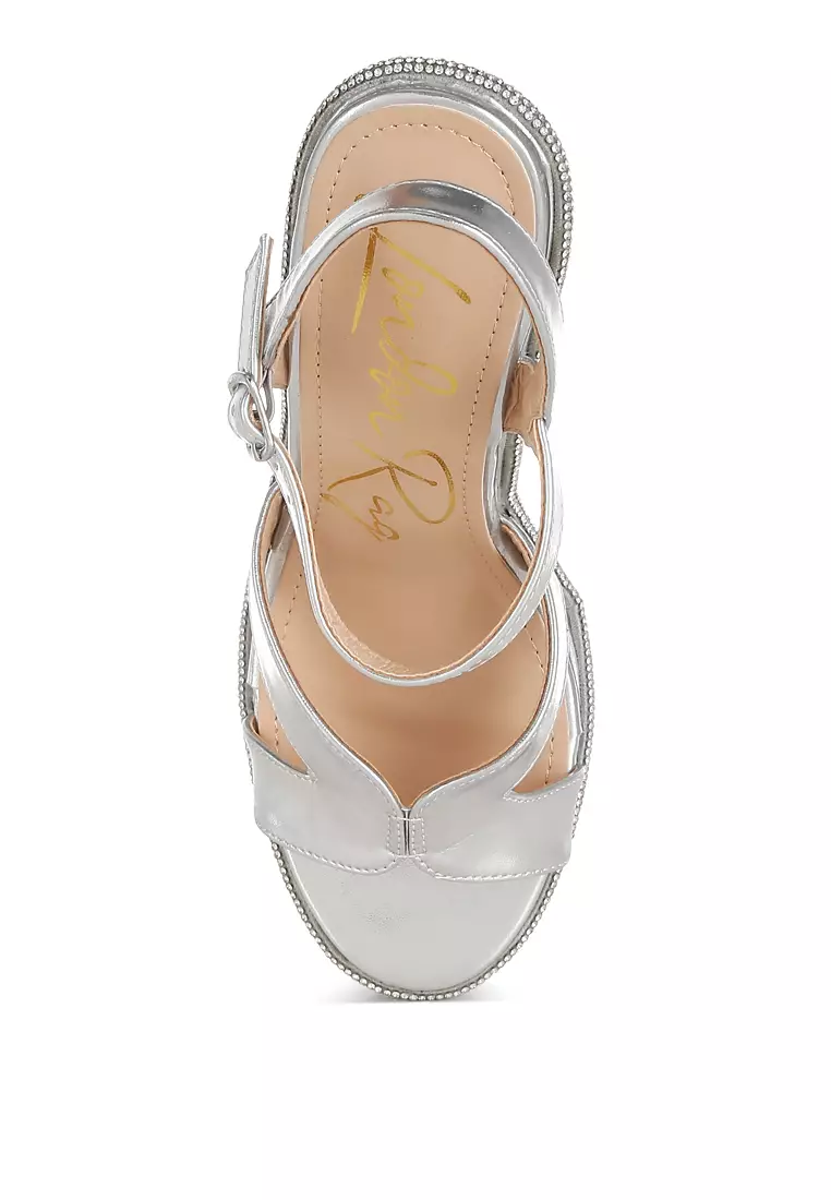 Rhinestones Embellished Wedge Sandals In Silver