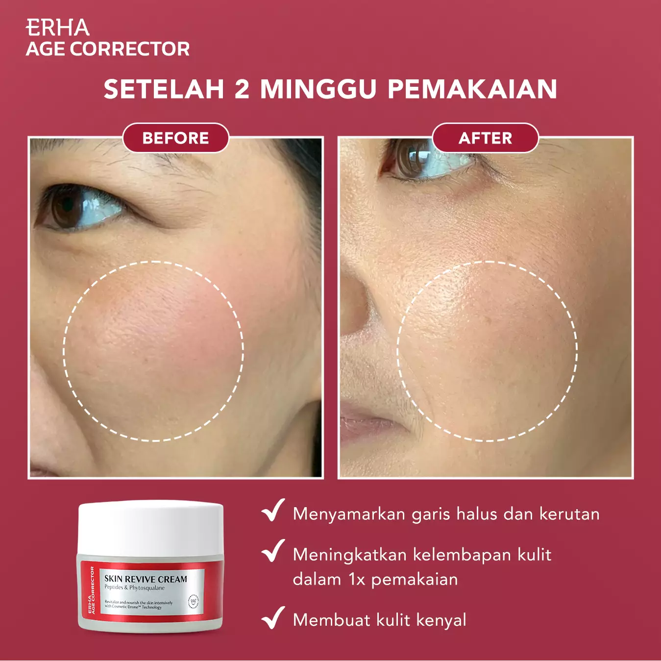 ERHA Age Corrector Skin Revive Cream 28g | Peptides & Phytosqualane - Pelembap Anti Aging untuk Malam Hari | Melembapkan Lebih Dalam | Mengurangi Garis Halus | Menjaga Elastisitas Kulit | Menghaluskan | Pudding Like Moisturizer | Plumpy