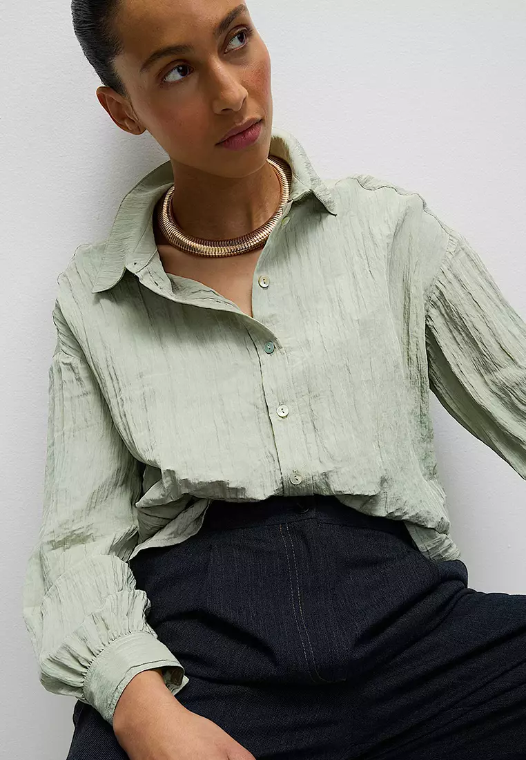 Crinkle Textured Collared Shirt