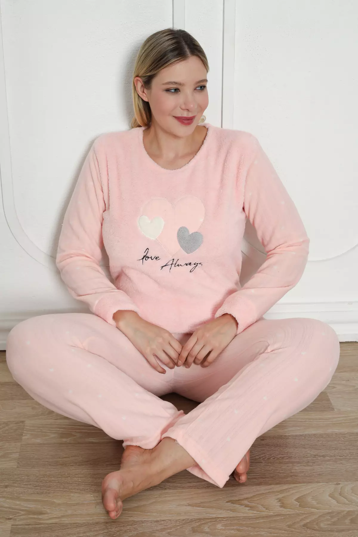 Pink Heart Polar Fleece Plus Size Pajama Set