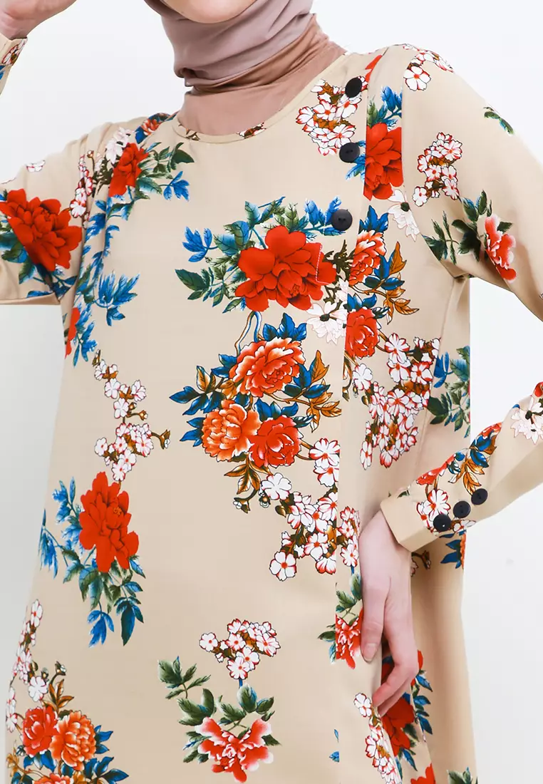 Jina Maxi Dress In Beige Floral Print