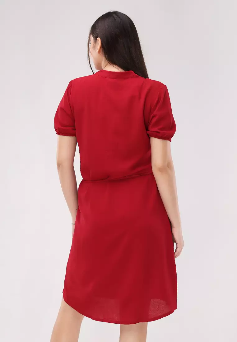 Wrinkled Linen Woven Short Sleeves Dress