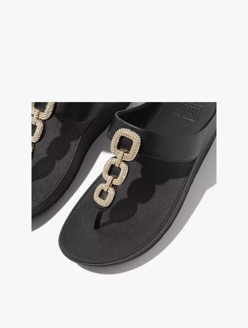 Fitflop Fino Crystal-Chain Leather Toe-Post Sandals - Black