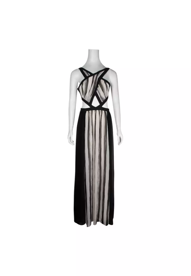 Pre Loved CONTEMPORARY DESIGNER Black White Long Dress with Diamond Middle