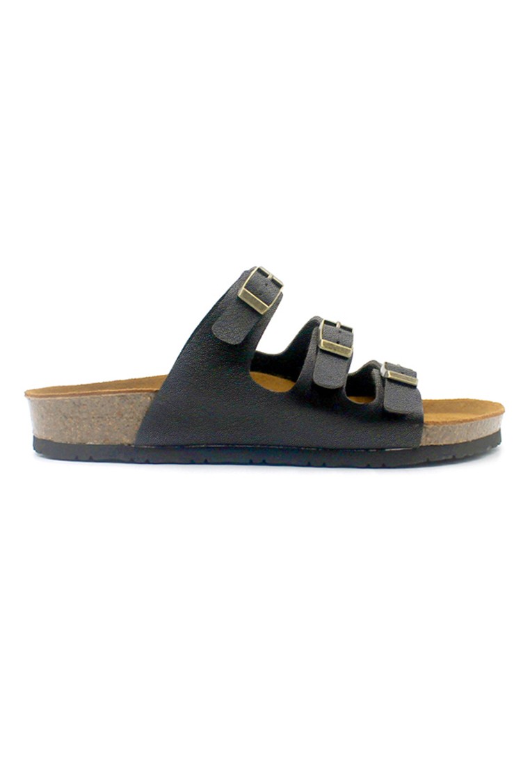 Ely - Black Leather Sandals & Flip Flops