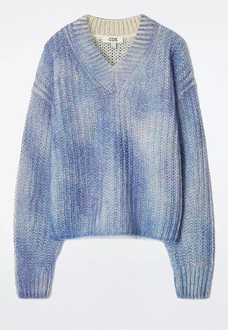 Spray-Effect Mohair V-Neck Jumper