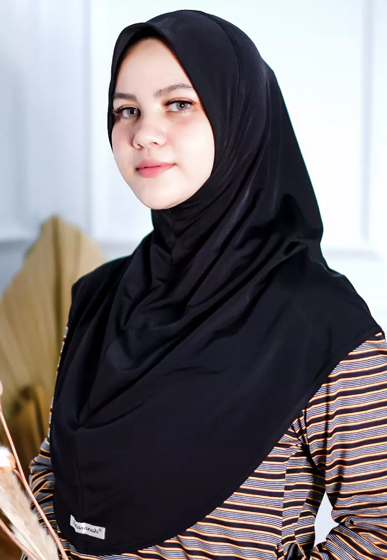 JV Hasanah Bergo Hasanah Soft Pet Jersey Black | Bergo Pet Luar Panjang Jersey