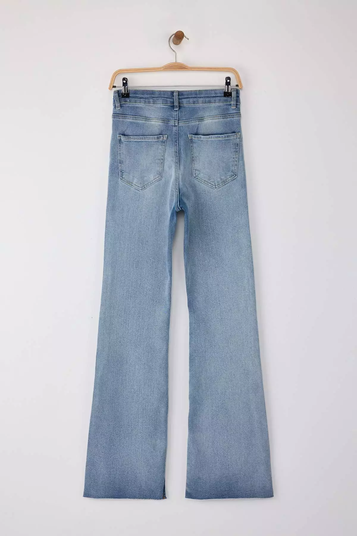 Blue Slit Detailed High Waist Flare Jeans