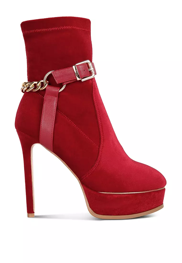 Discount on Rag & Co.  shoes - SKU: Red Chain Belt Embellished High Ankle Boots